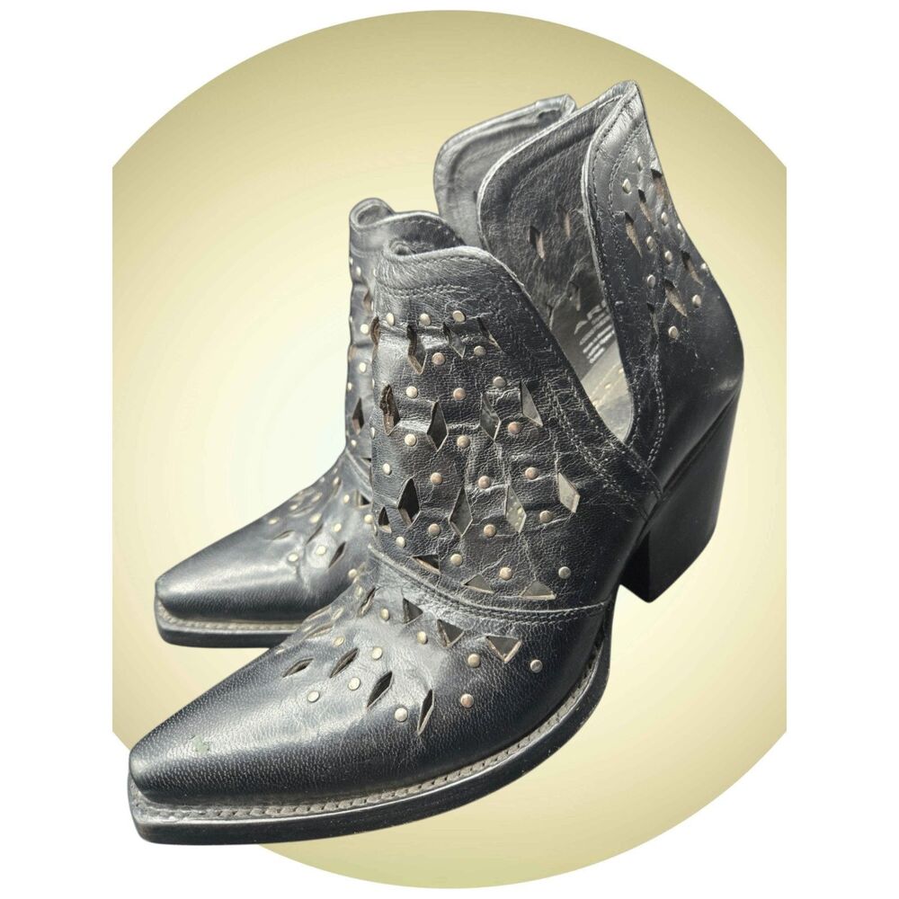 Ariat Dixon Black Studded Leather Western Cutout Ankle Booties Boots 8B